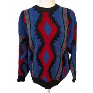 Michael Gerald Size XL Vintage 80s 90s Geometric Patterned Knit Pullover Sweater